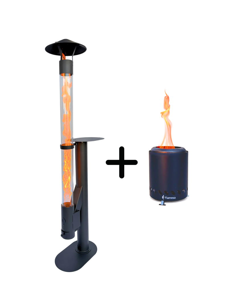 Flamesa® Lumina – Estufa de pellets de diseño para exteriores con mesa