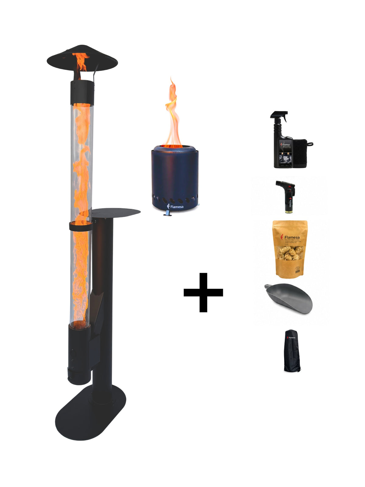 Kit de inicio Flamesa® Lumina – estufa de pellets con Flamesa Vulcan de regalo y accesorios